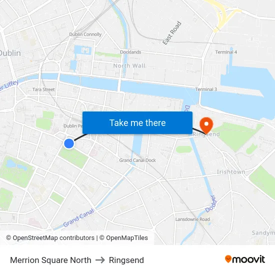 Merrion Square North to Ringsend map