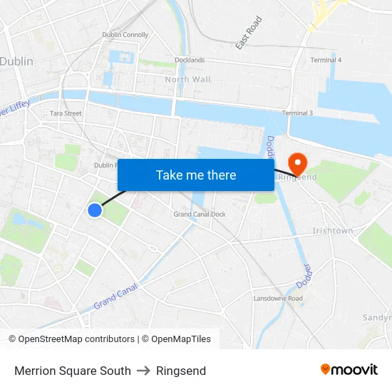 Merrion Square South to Ringsend map