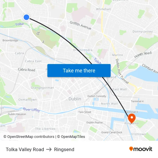Tolka Valley Road to Ringsend map