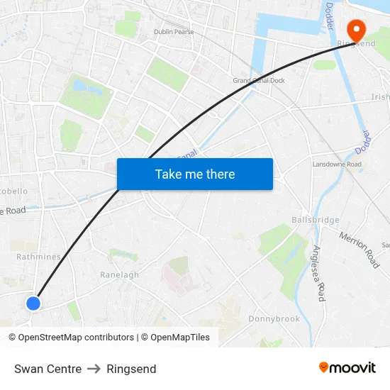 Swan Centre to Ringsend map
