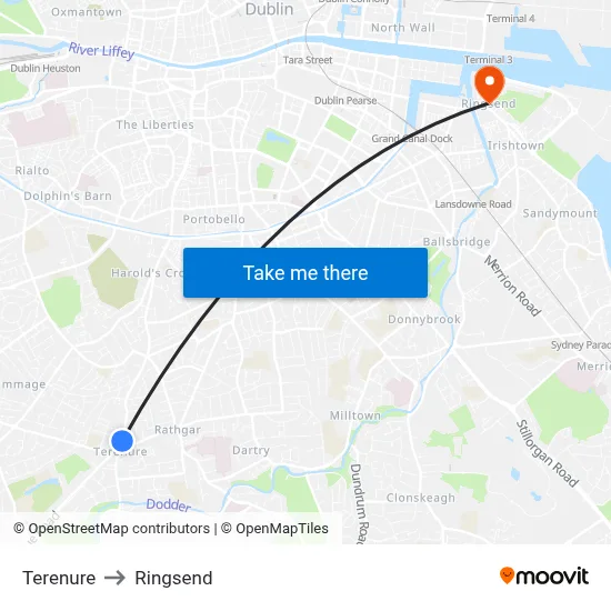 Terenure to Ringsend map