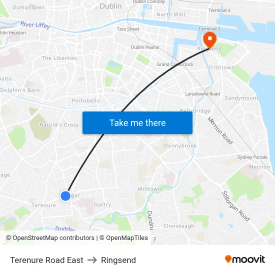 Terenure Road East to Ringsend map