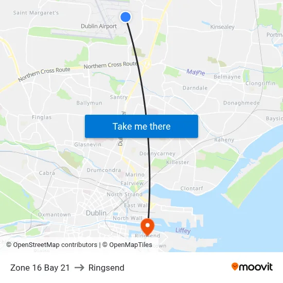 Zone 16 Bay 21 to Ringsend map