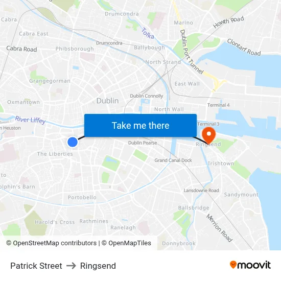 Patrick Street to Ringsend map