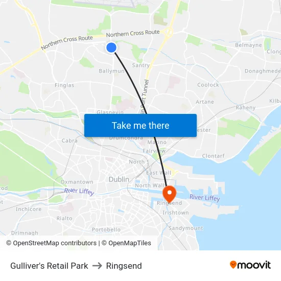Gulliver's Retail Park to Ringsend map