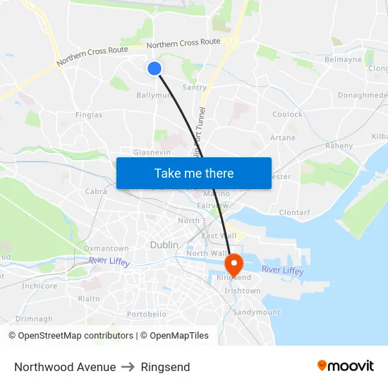 Northwood Avenue to Ringsend map