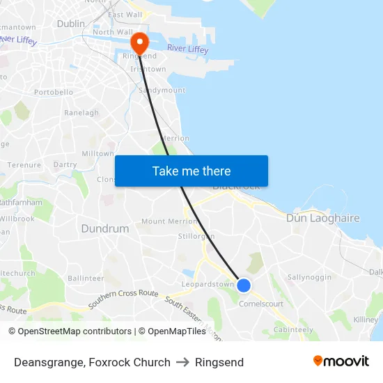 Deansgrange, Foxrock Church to Ringsend map