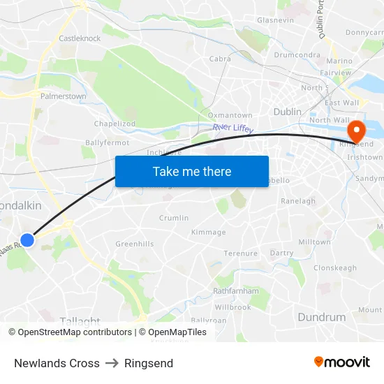 Newlands Cross to Ringsend map