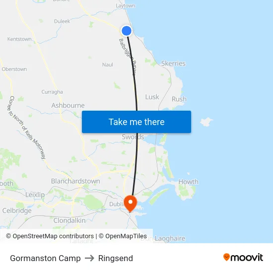 Gormanston Camp to Ringsend map