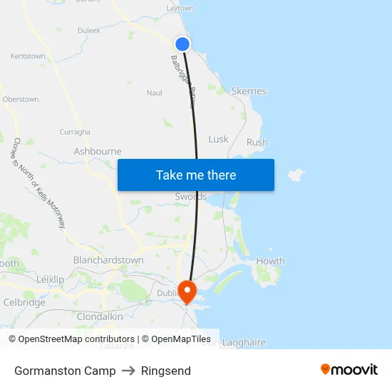 Gormanston Camp to Ringsend map