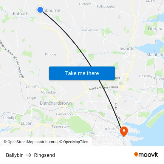 Ballybin to Ringsend map