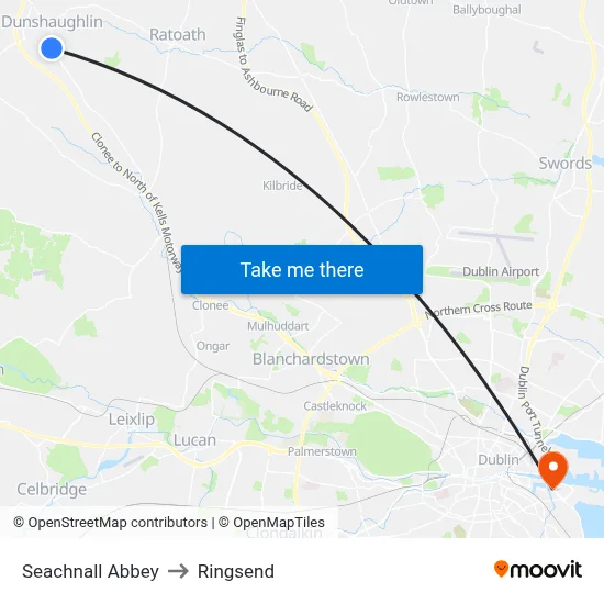 Seachnall Abbey to Ringsend map