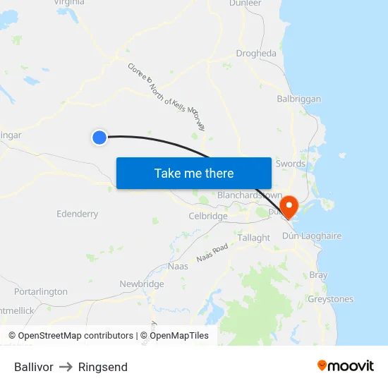 Ballivor to Ringsend map