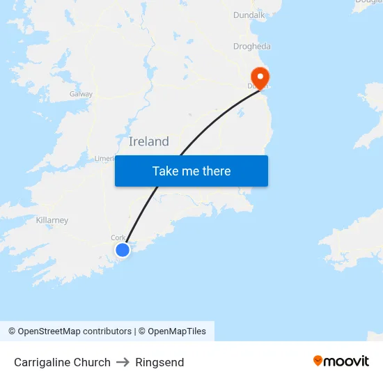 Carrigaline Church to Ringsend map