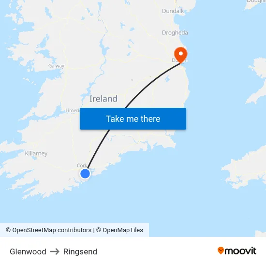 Glenwood to Ringsend map