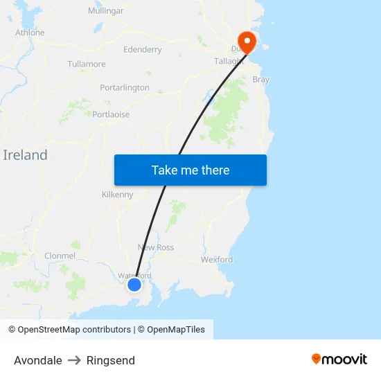 Avondale to Ringsend map