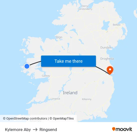 Kylemore Aby to Ringsend map