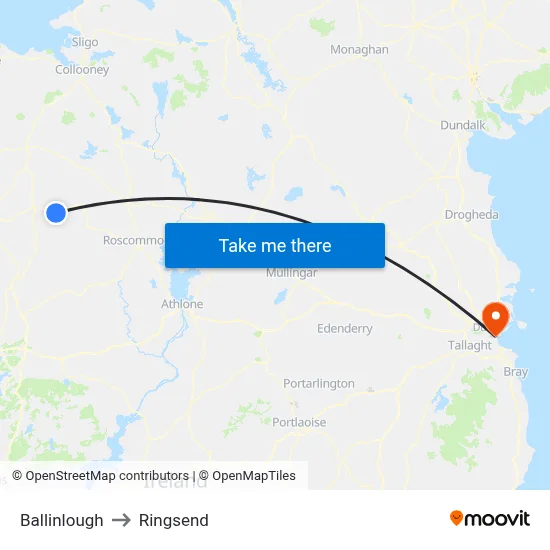 Ballinlough to Ringsend map