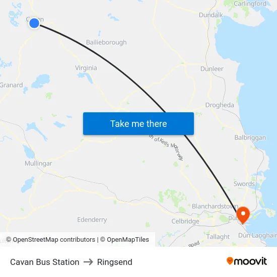 Cavan Bus Station to Ringsend map