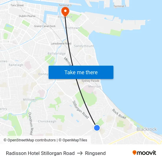 Radisson Hotel Stillorgan Road to Ringsend map