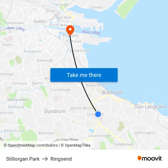 Stillorgan Park to Ringsend map