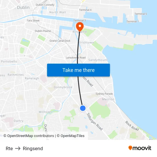 Rte to Ringsend map