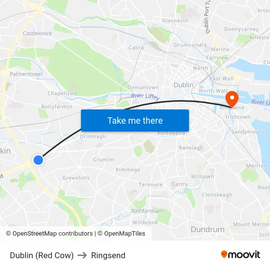 Dublin (Red Cow) to Ringsend map