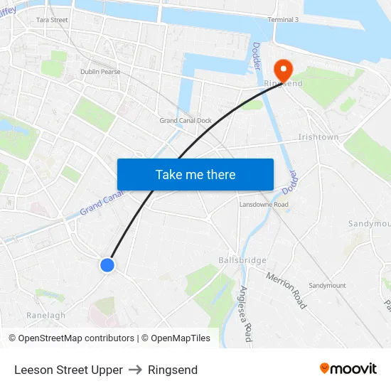 Leeson Street Upper to Ringsend map