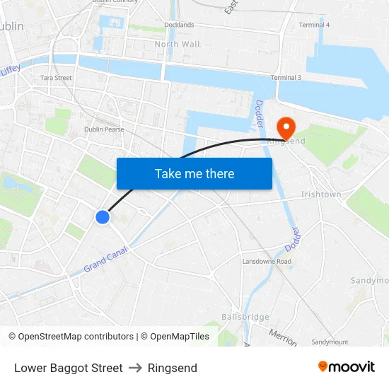 Lower Baggot Street to Ringsend map