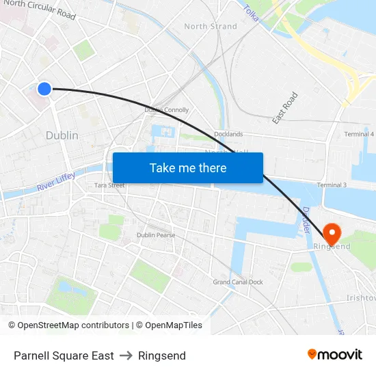 Parnell Square East to Ringsend map