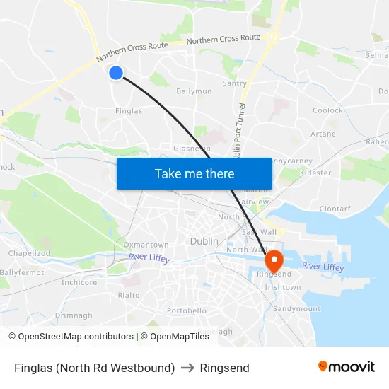 Finglas (North Rd Westbound) to Ringsend map