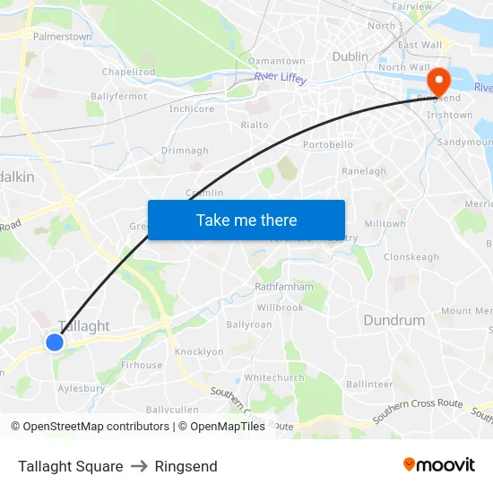 Tallaght Square to Ringsend map