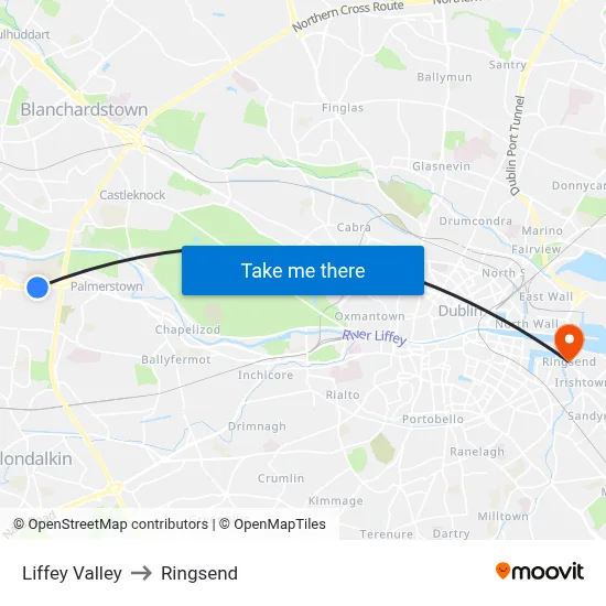 Liffey Valley to Ringsend map