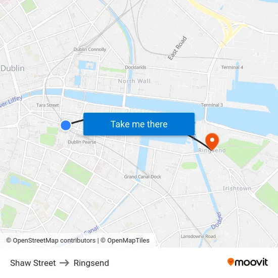 Shaw Street to Ringsend map