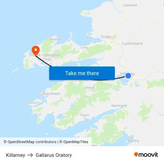 Killarney to Gallarus Oratory map