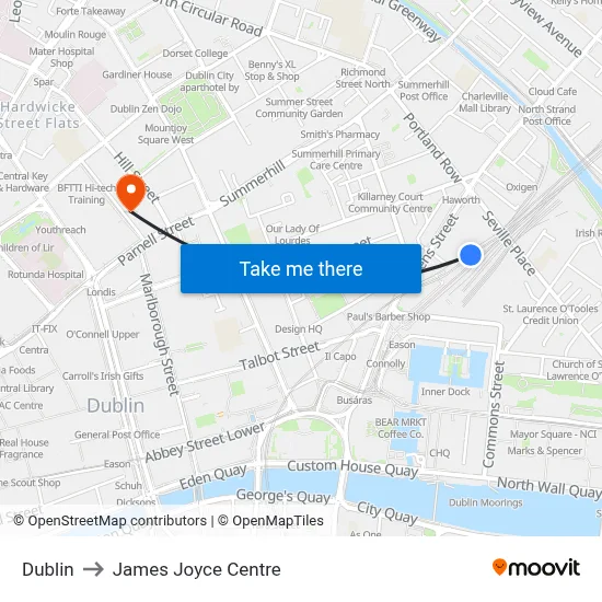 Dublin to James Joyce Centre map