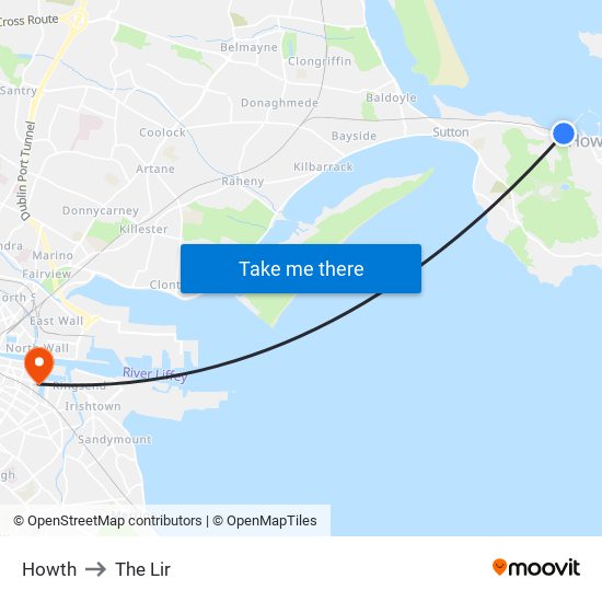 Howth to The Lir map