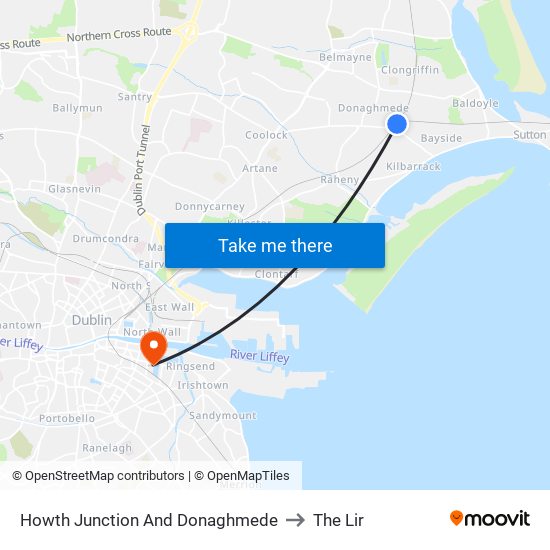 Howth Junction And Donaghmede to The Lir map