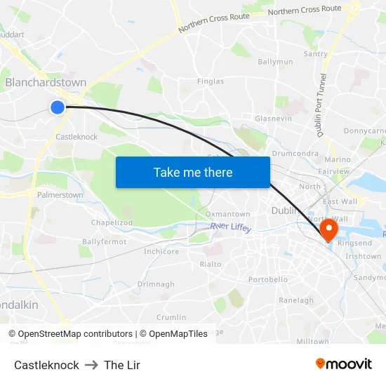 Castleknock to The Lir map