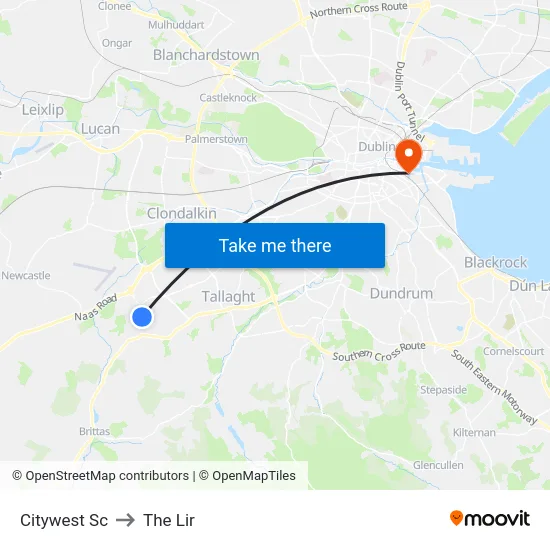 Citywest Sc to The Lir map