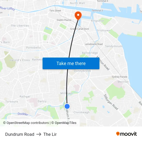 Dundrum Road to The Lir map