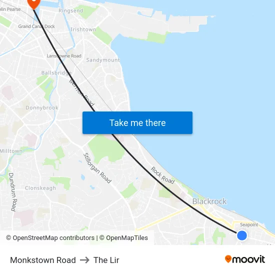 Monkstown Road to The Lir map