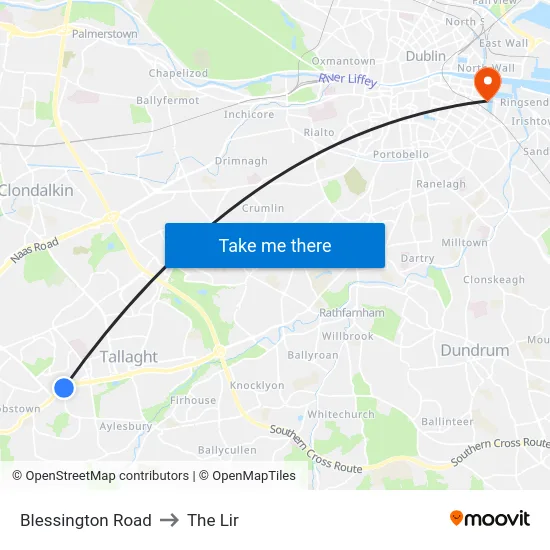 Blessington Road to The Lir map