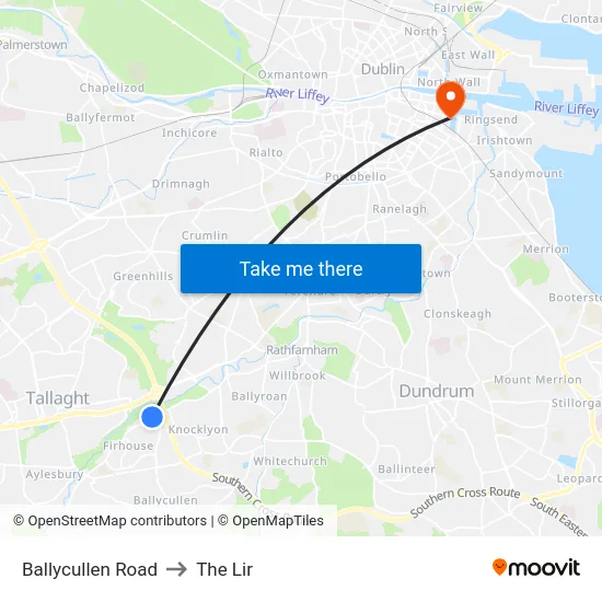Ballycullen Road to The Lir map