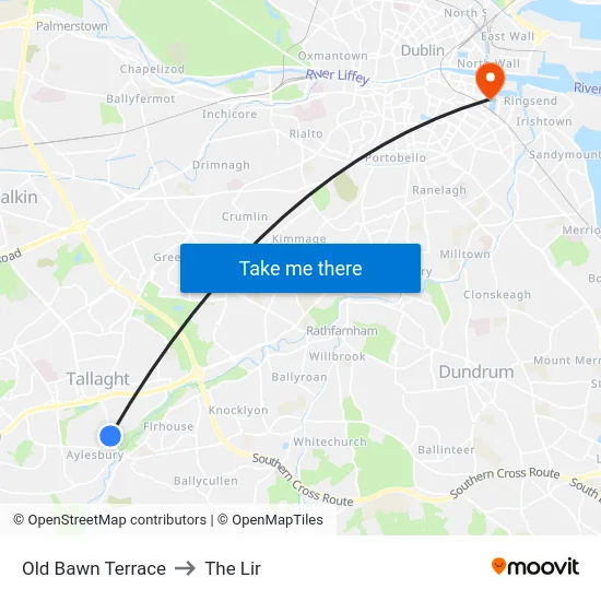 Old Bawn Terrace to The Lir map