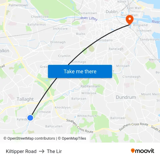 Kiltipper Road to The Lir map