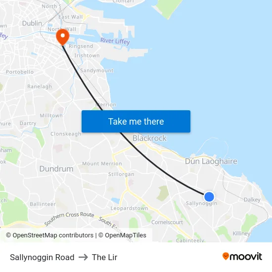 Sallynoggin Road to The Lir map