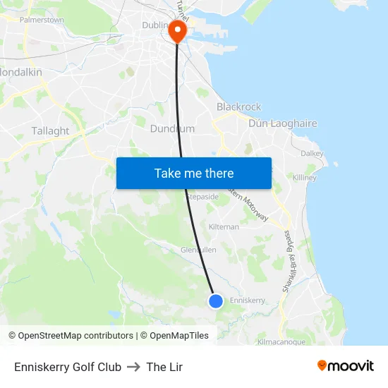 Enniskerry Golf Club to The Lir map