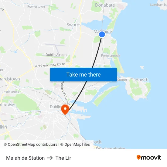 Malahide Station to The Lir map