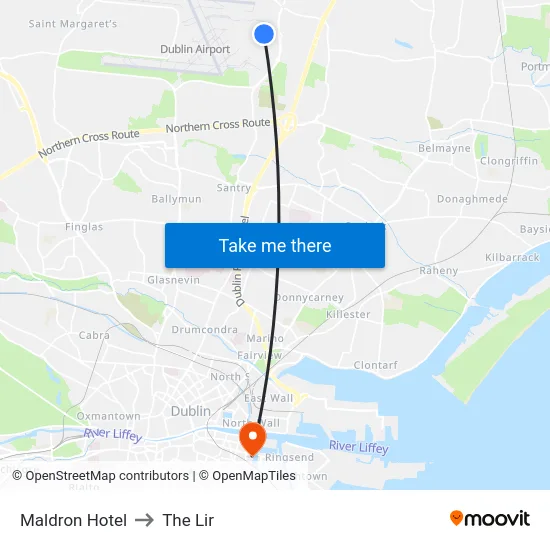 Maldron Hotel to The Lir map